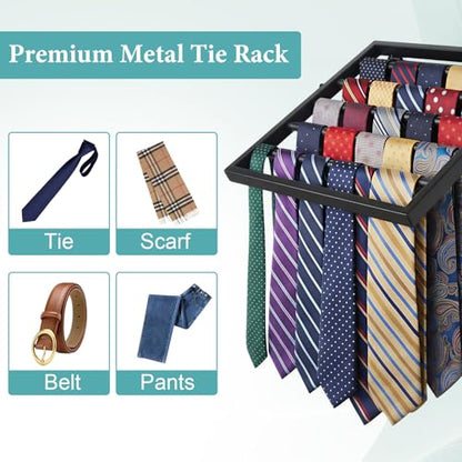 Wall Mounted Tie Rack Organizer, Metal Tie Rack Holds Up to 58 Ties, Adjustable Angle Tie Holder for Closet ,Tie Organizer Wall Mounted, Suitable for Ties, Scarves and Belts Organization (Black)