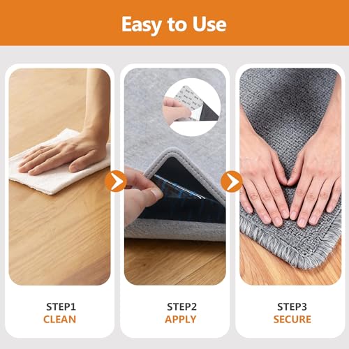 16 Pcs Rug Tape,Anti Slip Rug Pads Grippers for Hardwood Floors and Tiles,No Residue,Reusable Carpet Tape for Area Rugs, Double-Sided Adhesive Rug Stickers
