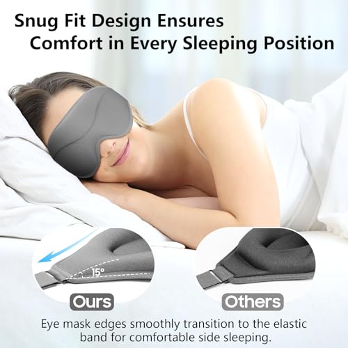 Sleep Mask, New Version, Premium Eye Mask for Sleeping, Total Blackout, Superior Soft Comfort, Upgraded 3D Ergonomic Designed Sleeping Mask for Home, Office, Travel, Meditation, Yoga, Gray