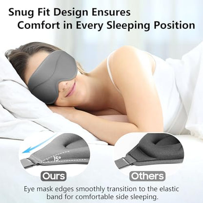 Sleep Mask, New Version, Premium Eye Mask for Sleeping, Total Blackout, Superior Soft Comfort, Upgraded 3D Ergonomic Designed Sleeping Mask for Home, Office, Travel, Meditation, Yoga, Gray