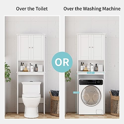 Shintenchi Over the Toilet Storage Cabinet, Bathroom Shelf Organizer with Anti-Tip Device Small Freestanding Space Saver with Adjustable Shelf，White