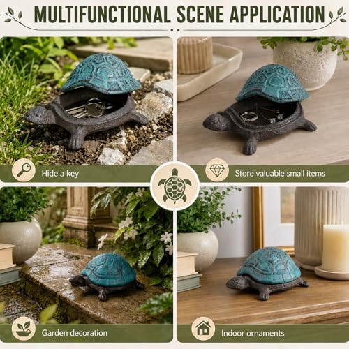 Cast Iron Turtle Key Hider Waterproof Hidden Key Holder for Outdoor | Decorative Hide a Key Garden Accessory for Yard, Patio, Lawn, Indoor & Outdoor Ideal Gift for Homeowners Family and Friends