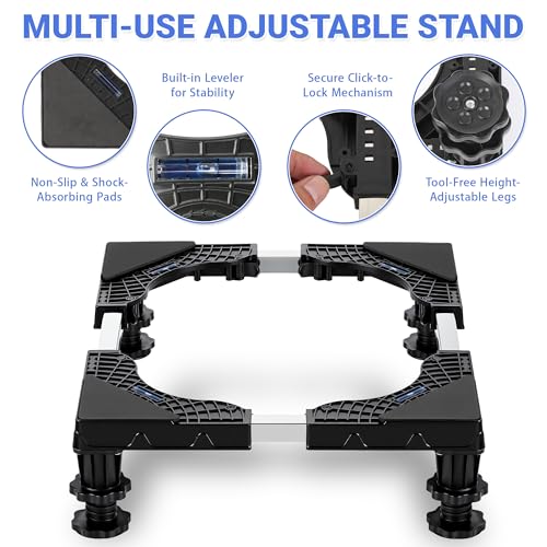 Mini Fridge Stand Riser, Adjustable Base for Small Refrigerator | Universal Fit with 4 Sturdy Feet, 400lbs for Washer, Dryer, Freezer, Portable AC & Appliances, Easy-to-Install, Black