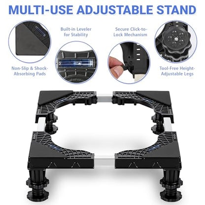 Mini Fridge Stand Riser, Adjustable Base for Small Refrigerator | Universal Fit with 4 Sturdy Feet, 400lbs for Washer, Dryer, Freezer, Portable AC & Appliances, Easy-to-Install, Black