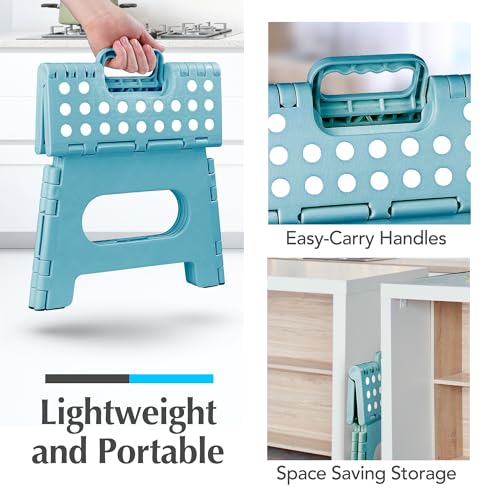 Handy Laundry Folding Step Stool 9 Inch 2-Pack, Teal, Holds 300 lbs | 2-Pack, 9 Inch, Teal, Foldable Collapsible Step Stool, Non-Slip, Holds 300 lbs, Kitchen Bathroom Bedroom, Adults