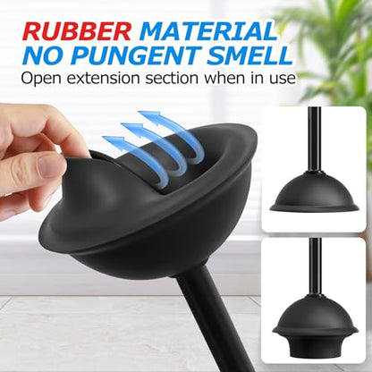 2Pack 2 in 1 Toilet Brush and Plunger Set, Extende... (2 Count | Black | Plastic)