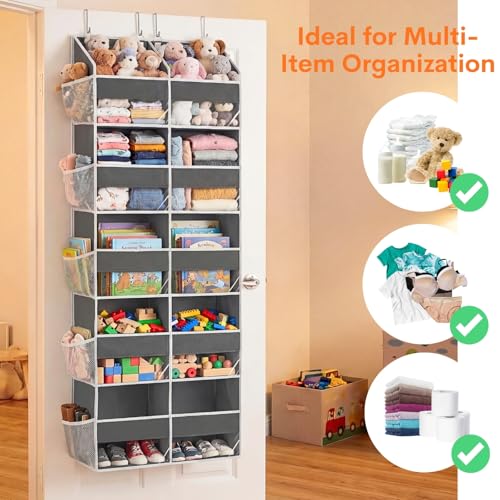 5-Tier Over Door Organizer, 10-Compartment Wide Storage Rack | 20" wide, 80 lbs for heavy family use, 10 side pockets, fits doors for closet, nursery, entryway, dorm, RV, laundry room