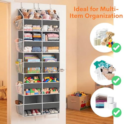 5-Tier Over Door Organizer, 10-Compartment Wide Storage Rack | 20" wide, 80 lbs for heavy family use, 10 side pockets, fits doors for closet, nursery, entryway, dorm, RV, laundry room