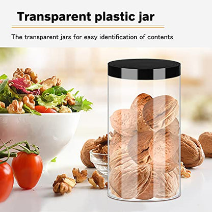 Clear Plastic Jars 32oz 12Pack Big Round PET Plastic Containers with Black Screw On Lids Reusable Empty Storage Jars with Lid Clear Containers for Household and Kitchen Organizing