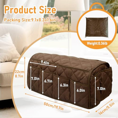 Armchair Caddy, Remote Control Holder for Recliners, Sofa Armrest Organizer, Non Slip Recliner Organizer, Couch Caddy with 14 Pockets Storage for TV Remote, Phone, Magazine (Brown)
