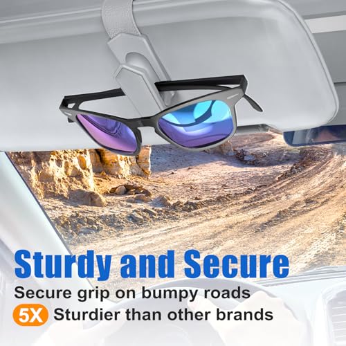 One-Handed-Operation Sunglasses Holder for Car, Visor Sunglass Holder Clip, Car Accessories Interior, Universal Fit Silicone Padded Visor Sunglass Holder Car, Unmatched Durability (2 Pack)