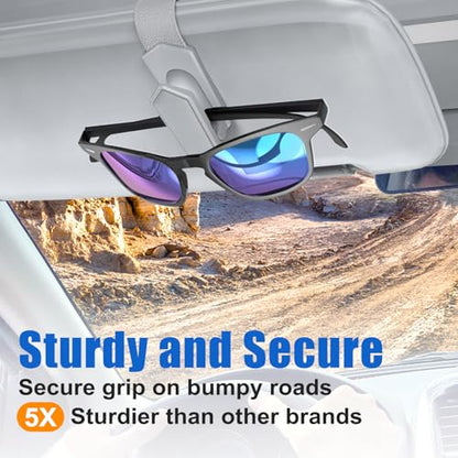 One-Handed-Operation Sunglasses Holder for Car, Visor Sunglass Holder Clip, Car Accessories Interior, Universal Fit Silicone Padded Visor Sunglass Holder Car, Unmatched Durability (2 Pack)