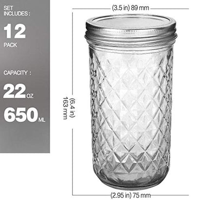 VERONES 12 Pack 22 oz Wide Mouth Mason Jars with Lids and Bands