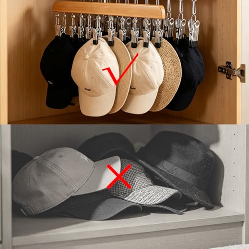 Closet Organizer with 10 Clips, 2 Pack Wooden Hanging Storage Hanger, Space Saving Multifunctional Rack for Ties, Scarves, Hats & Small Accessories