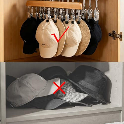 Closet Organizer with 10 Clips, 2 Pack Wooden Hanging Storage Hanger, Space Saving Multifunctional Rack for Ties, Scarves, Hats & Small Accessories