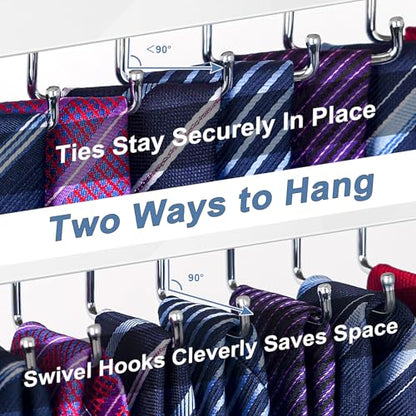 【2 in 1】 2 Pack Tie Organizer Belt Organizer Wall Mounted, Space Saving Tie Rack Belt Hanger for Closet with 24 Storage Hooks, Belt Tie Holder for Closet Organizer Storage White