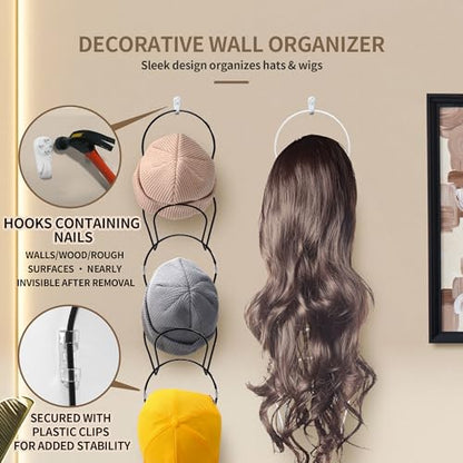 10 Pack Hat & Wig Stand Organizer for Multiple Wigs Hanger, Wig Holder, Space Saving Storage Rack for Hat, Tie, Scarf (Black)
