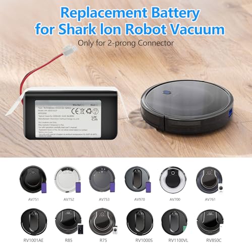 3200mAh RVBAT850 Replacement Battery | for Shark Ion AV752, R75, RV761, R85, RV850, S87,RV700_N, RV851WV, RV871, RV1000S Vacuum Cleaners (2-Prong Connector)