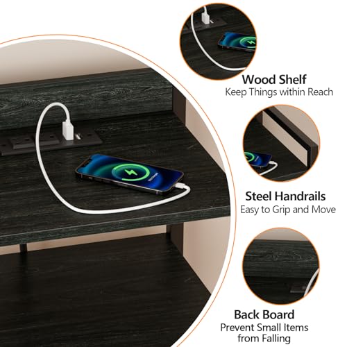 Night Stand with Charging Station,LED,Tall Bedside Table for Dorm | 4 Drawer Dresser for bedroom, with LED light & Remote Control, Fabric Bins and Metal Frame,Wood Desk Top,Easy Assemble,Black