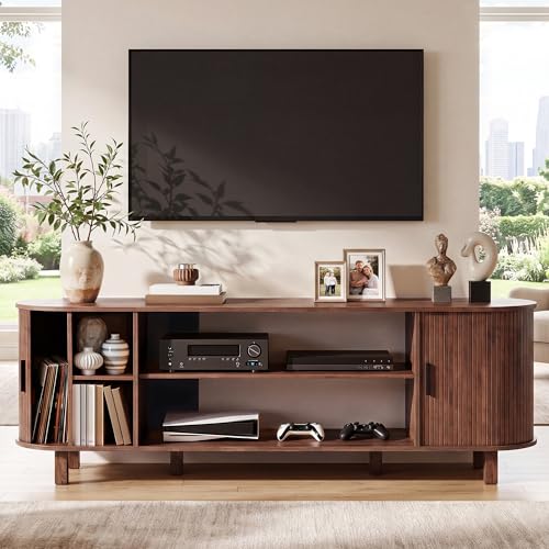 Mid Century Modern TV Stand, 70 inch Entertainment... (Walnut | Engineered Wood)