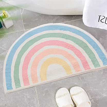 Cute Rainbow Sugar Colors Bathroom Rugs Non-Slip Washable Absorbent Plush Microfiber Floor Doormats Bath Mat Super Soft for Entrance Decoration Indoor Water Absorption (Green, 50 * 80cm)