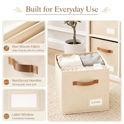 Storage Cubes 8 Pack, 11 Inch Fabric Storage Cubes Organizer Bins with Labels, Odor-Free & Sturdy PP Structure, Cubby Baskets for Closet, Shelves, Toys & Nursery (Beige)
