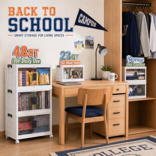 OlarHike 48QT Storage Bins with Lids for Home, Closet, Dorm, Room, 4 Pack | Multi-Lid, Lockable Cabinet, Doors & Wheels, Foldable & Collapsible, Stackable Organizers, Plastic Drawers & Box, School