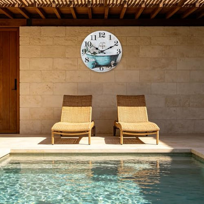 10 Inch Bathroom Wall Clock Rustic Waterproof Glass Wall Clock | Shower Room Pool Patio Garden
