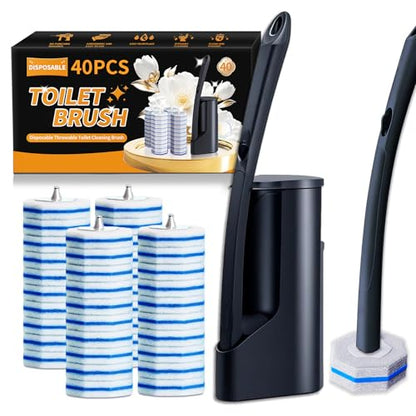 Disposable Toilet Brush - Toilet Bowl Cleaner, Toilet Cleaning Supplies, Toilet Brush with Holder, Toilet Bowl Cleaner Wands，40 Refills for Toilet Cleaning and Hygienic Bathroom Maintenance