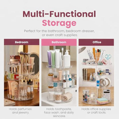 Masirs 360 Rotating Makeup Organizer Countertop, Adjustable Shelf, Clear | 360-Degree Rotating Makeup Organizer, Adjustable Shelf Height, Cosmetic Perfume Skincare Storage, Vanity Countertop, Clear