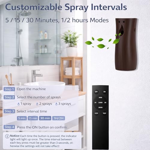 (2-pack) Automatic Air Freshener Spray Dispenser, Wall Mounted or Freestanding Sprayer Holder, Multiple Time Settings, Use in Commercial and Home (Wood, 1121)