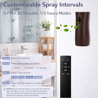 (2-pack) Automatic Air Freshener Spray Dispenser, Wall Mounted or Freestanding Sprayer Holder, Multiple Time Settings, Use in Commercial and Home (Wood, 1121)
