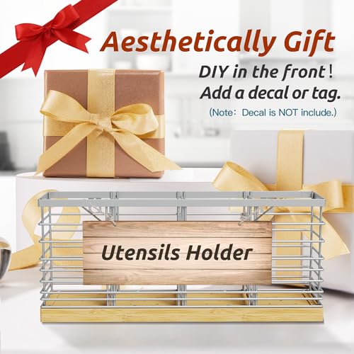 Extra Large Kitchen Utensil Holder Countertop with... (Silvery | Metal, Wood)
