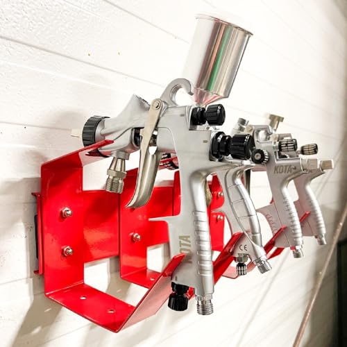 Magnetic Paint Spray Gun Holder Stand, Holds 4 Gravity Feed - Attach to Booth Wall, Mix Room, Workstation Cabinet, Body Shop or Garage Wall Red