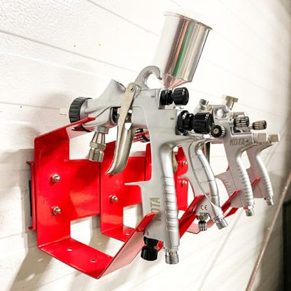 Magnetic Paint Spray Gun Holder Stand, Holds 4 Gravity Feed - Attach to Booth Wall, Mix Room, Workstation Cabinet, Body Shop or Garage Wall Red