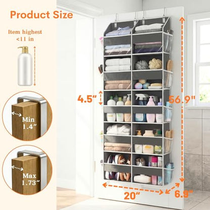 5-Tier Over Door Organizer, 10-Compartment Wide Storage Rack | 20" wide, 80 lbs for heavy family use, 10 side pockets, fits doors for closet, nursery, entryway, dorm, RV, laundry room