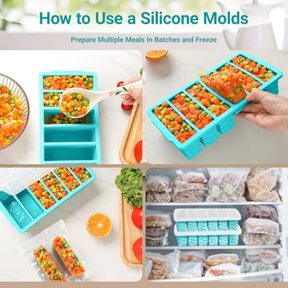 1/2 Cup Silicone Freezer Molds with Lid, 2-Pack Silicone Freezer Trays for Soup, Sauce & Broth – Meal Prep Containers, Large Ice Cube Tray, Oven & Dishwasher Safe