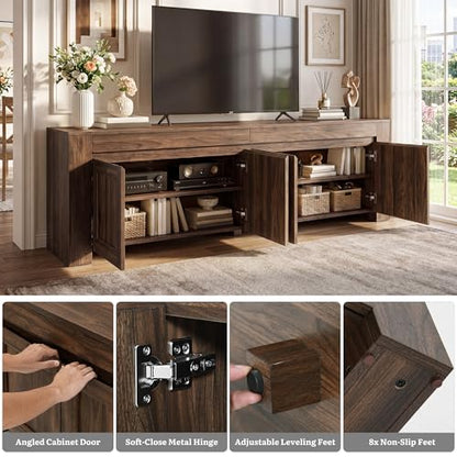YITAHOME 70 Inch TV Stand with Storage Doors for up to 80" TVs, Dark Walnut | Farmhouse Entertainment Center with Shelves, Media Console Table with Cable Holes for Living Room