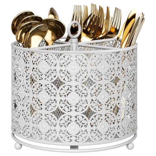 Rotating Utensil Caddy Holder - Higher Raised Cutl... (White | Metal)