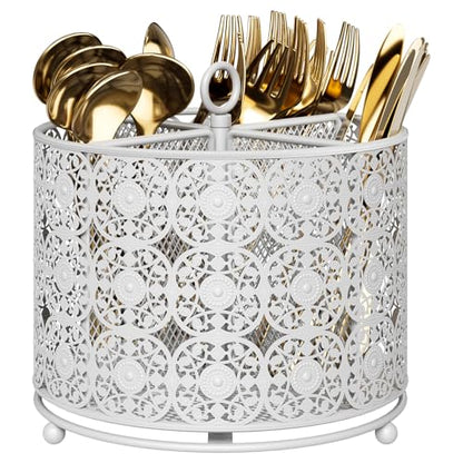 Rotating Utensil Caddy Holder - Higher Raised Cutl... (White | Metal)