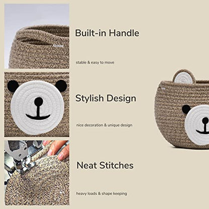 Baby Basket for Gifts Empty, Cute Bear Design, Light Brown | 10.5" x 8.5" Baby Shower Basket for Kids Boys Newborn Storage, Toy Basket for Living Room Nursery Décor, Soft Cotton Rope