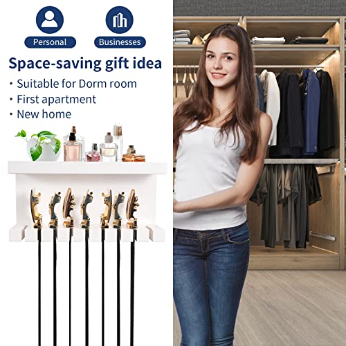 Yamahiko Belt Storage Organizer With Double Shelving Platform, Wall Mount Hanger Rack for Closet, Universal Holder for Men and Women, White