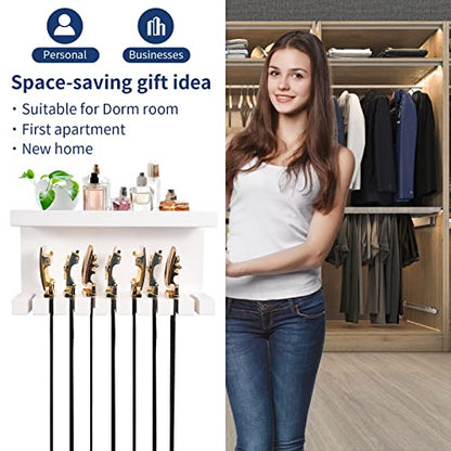 Yamahiko Belt Storage Organizer With Double Shelving Platform, Wall Mount Hanger Rack for Closet, Universal Holder for Men and Women, White