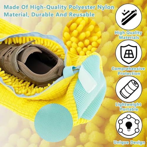 2Pcs Shoe Washing Machine Bags, Laundry Shoe Bags for Washer and | Dryer, Sturdy Zipper with Hook Design, Reusable Washing Bag for Sneaker, Tennis,Fits All Shoe Types & Sizes, （Yellow 2 Packs）