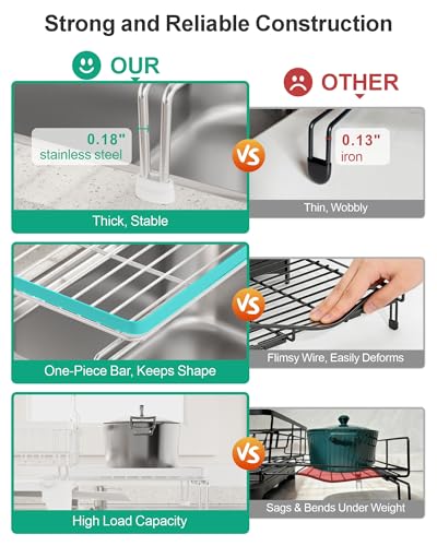 2 Tier Dish Drying Rack - Expandable Over Sink & C... (White | Metal)
