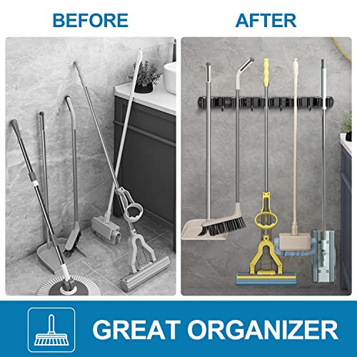 IMILLET Broom Holder Wall Mount, Heavy Duty Garage Organization Mop Hanger | Stainless Steel Broom and Mop Organizer Wall Hanging Self Adhesive for Laundry Room,Garden,Utility