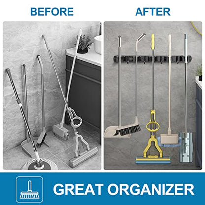 IMILLET Broom Holder Wall Mount, Heavy Duty Garage Organization Mop Hanger | Stainless Steel Broom and Mop Organizer Wall Hanging Self Adhesive for Laundry Room,Garden,Utility