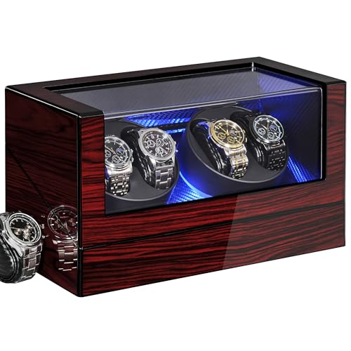 ANWBROAD Watch Winders For Automatic Watches, Watch Turner For Automatic | Automatic Watch Winder Box With Led Light,4 Watch Winder,4 Watch Rotator And Super Quiet Motor And 4 Rotation Mode,UJWW011Y
