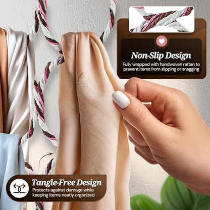 Flexzion Scarf Hanger, 28-Loop Closet Organizer, 1 Pack, Color May Vary | Scarf organizer for closet use; woven loops hold multiple scarves and double as a hijab hanger for shawls, ties and belts.