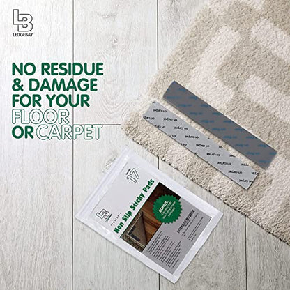 Rug Gripper for Hardwood Floors, Reusable Rug Tape, 17 Pack | Adhesive Rubber Pads, Square 90-Degree Corners, for Hardwood, Laminate, LVP and Tile, Trims to Fit